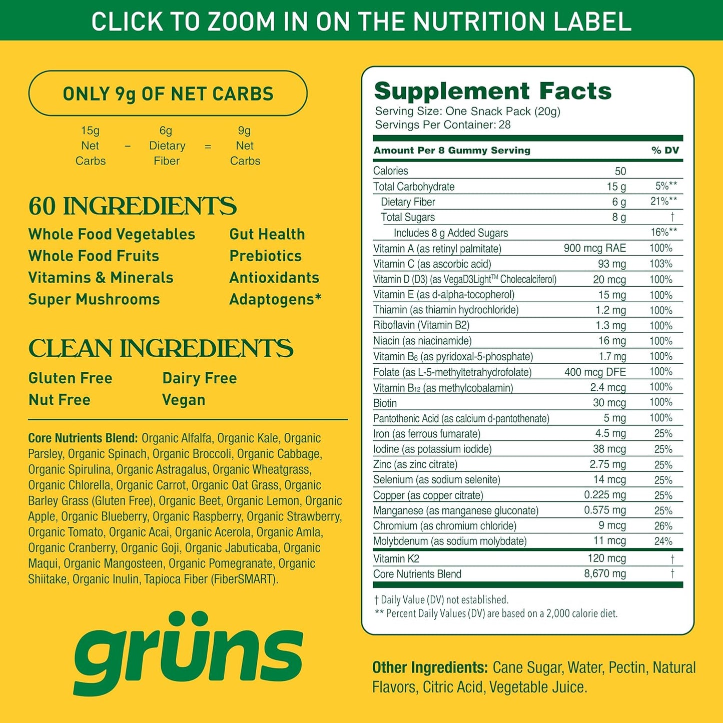 Grüns Adults Super Greens Gummies